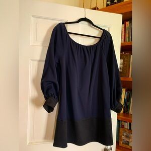 Shannon Mc Lean navy dress size 8, oversized , open neckline black band bottom